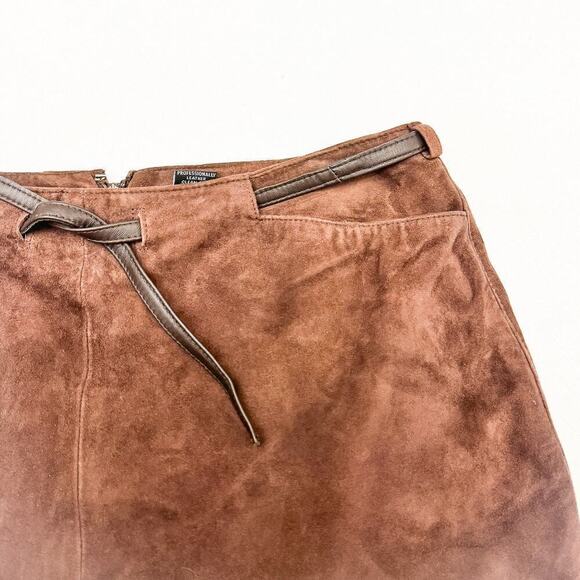 INC Suede Belted Leather Chocolate Brown Pencil Skirt Size 8 - Picture 3 of 7